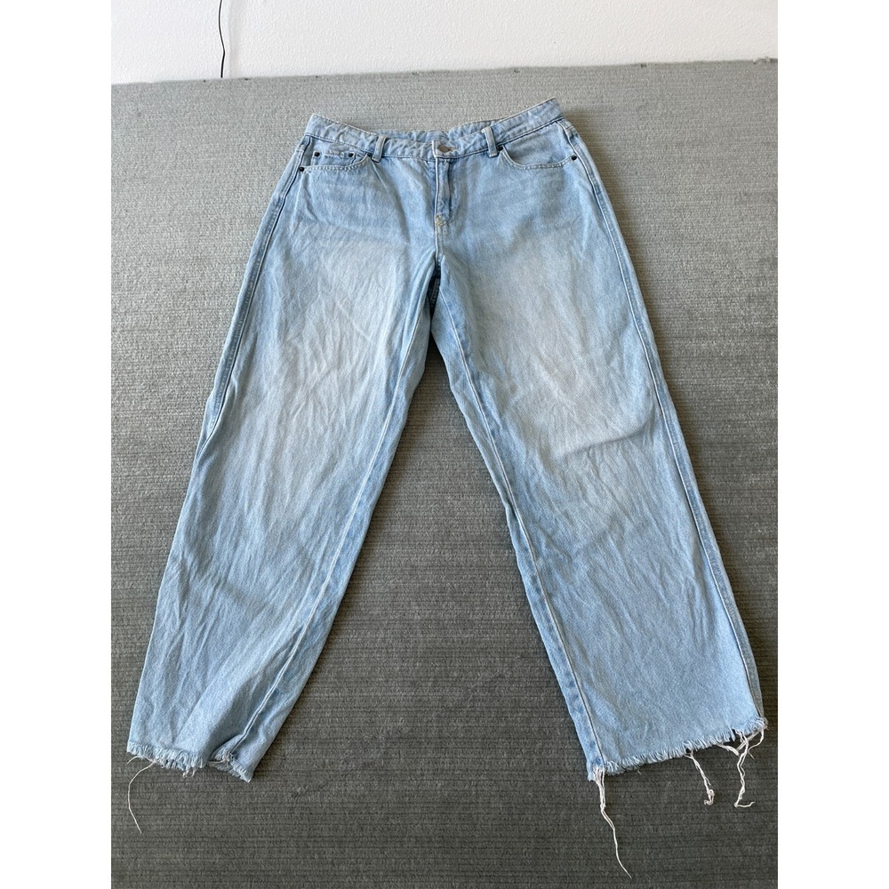 Future Collective Jeans Women 10 Light Blue High‎ Rise Raw Hem Loose Barrel Leg